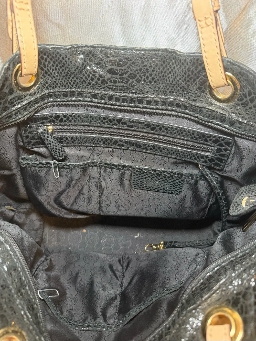 Y2K Michael Kors Black Patent Tote with Beige Straps
